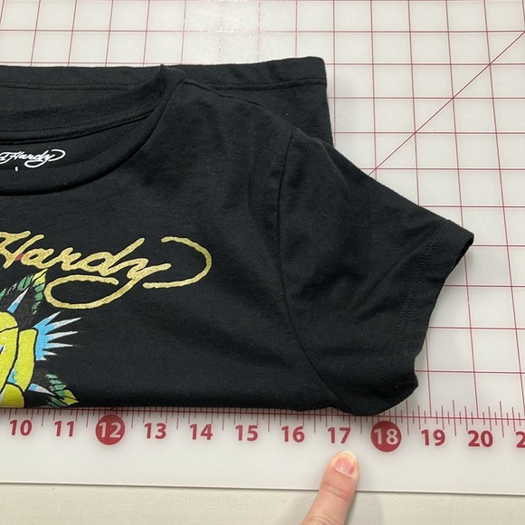 ED HARDY Novelty Print Black Crop Short SLV T-Shirt SZ L (youth) XS/S (adult) - Picture 14 of 15